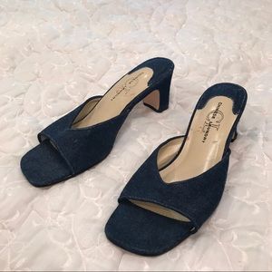 Vintage 90s Chinese Laundry Heeled Denim Mules
